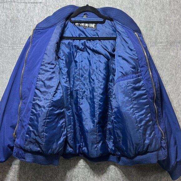 Vintage 90s Bomber Jacket Mens Large‎ Blue Wear Me Out Zip Up - Picture 5 of 9